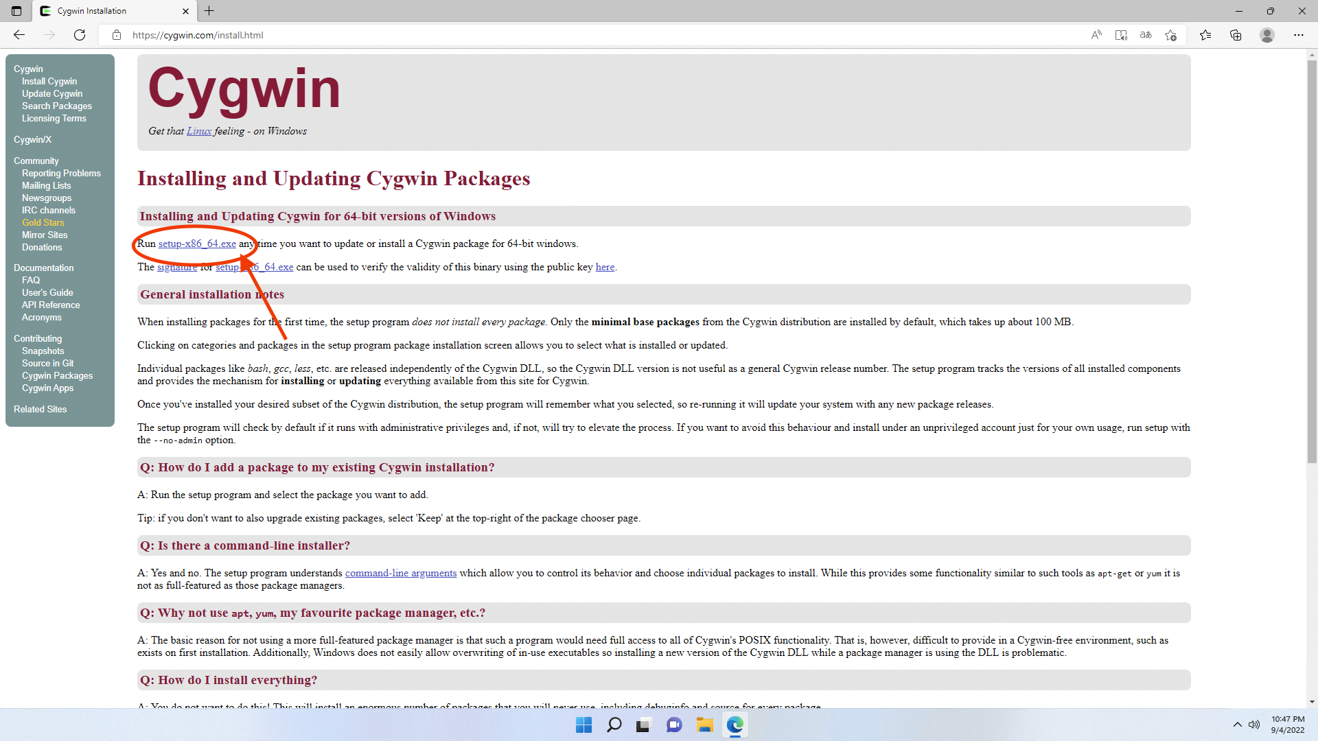 Скачивание Cygwin