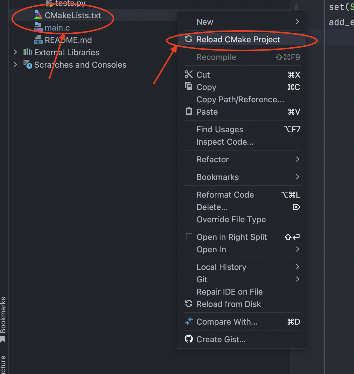 Reload CMake project